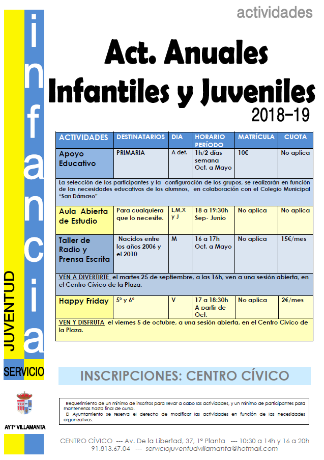 Programa de actividades infantiles y juveniles 2018-2019