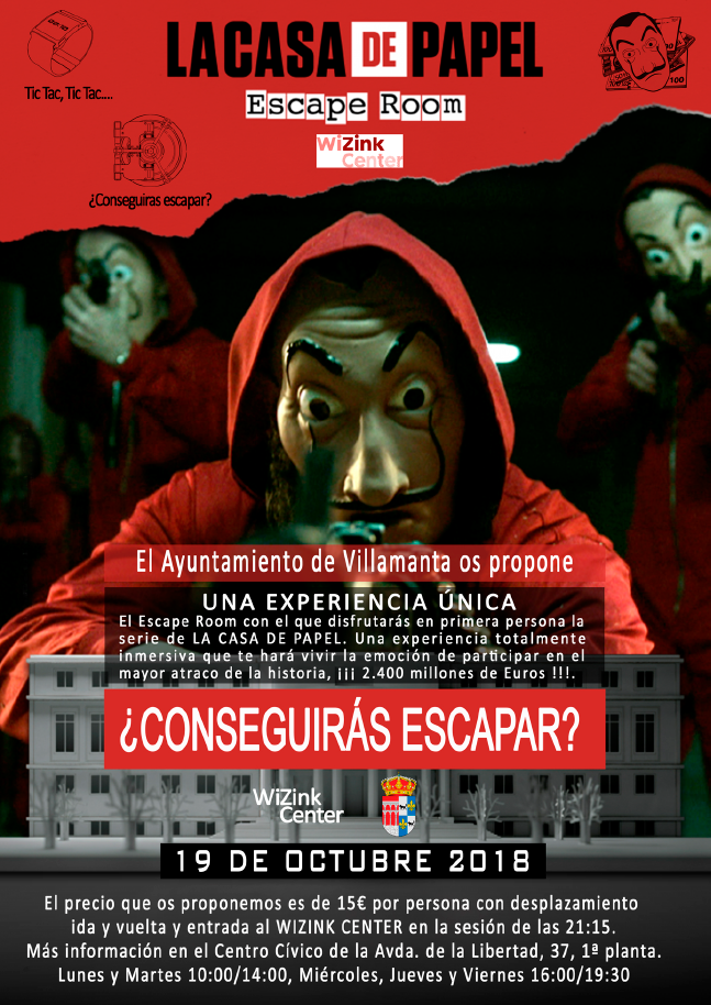 Cartel del escape room la Casa de Papel